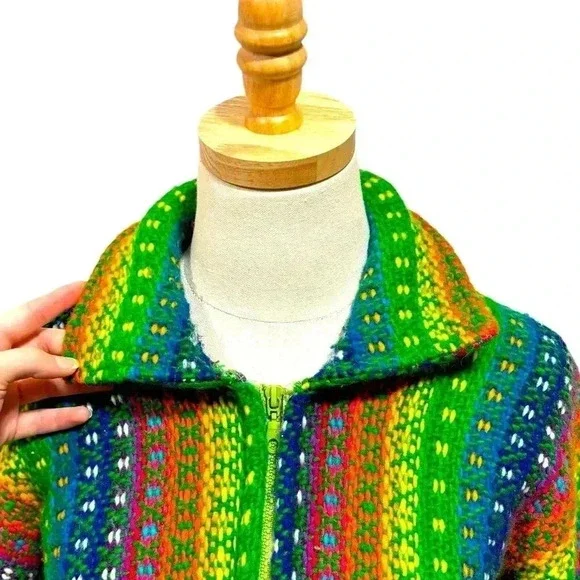 Unisex Ecuadorian 100% Wool Rainbow Cable Knit Full Zip Sweater - Picture 2 of 11